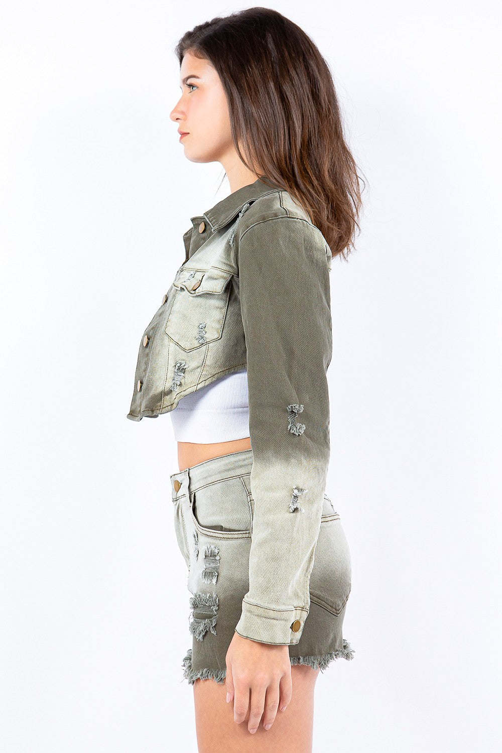 Distressed Ombre Washed Cropped Denim Jacket