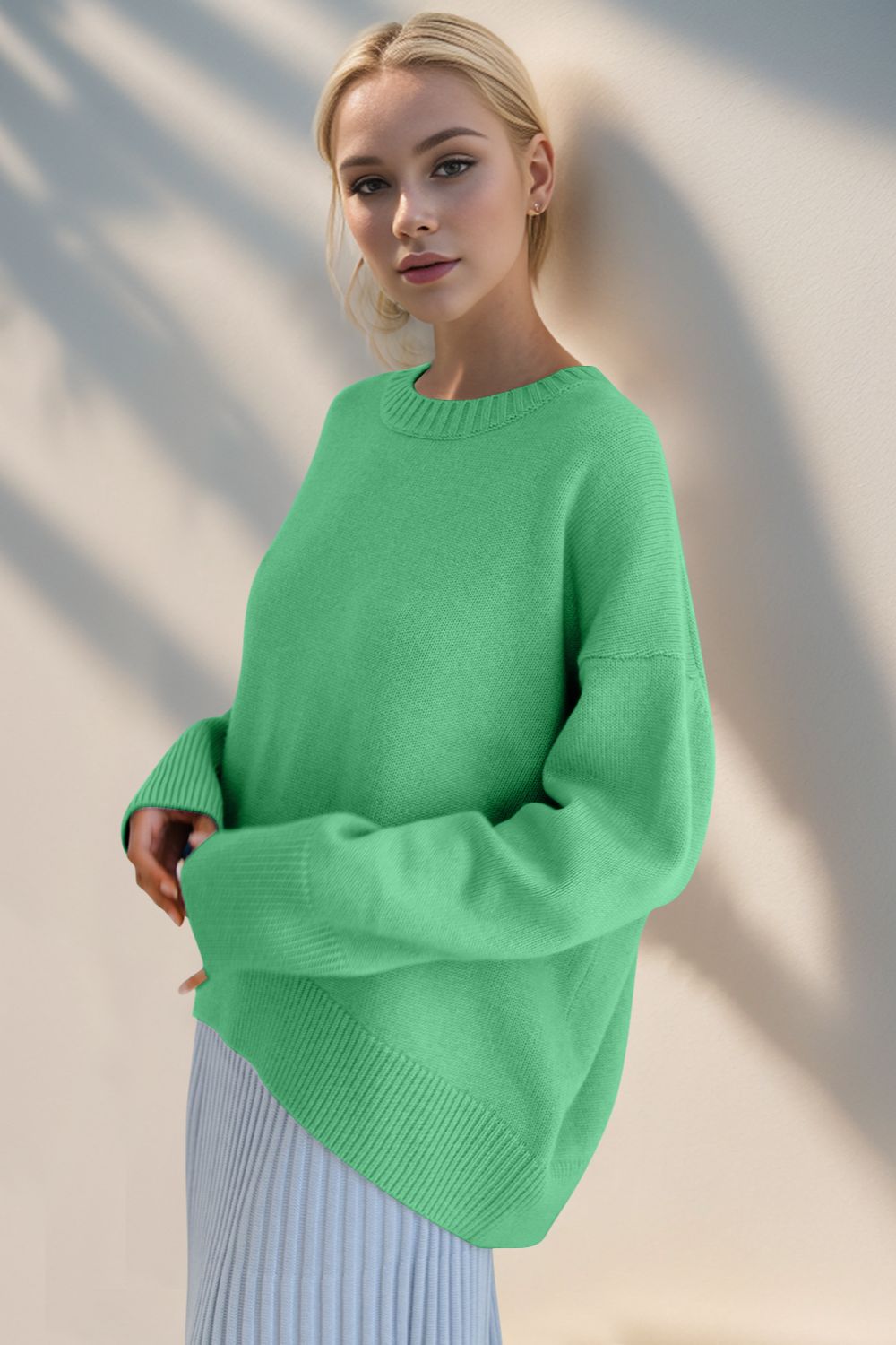 Round Neck Dropped Shoulder Sweater