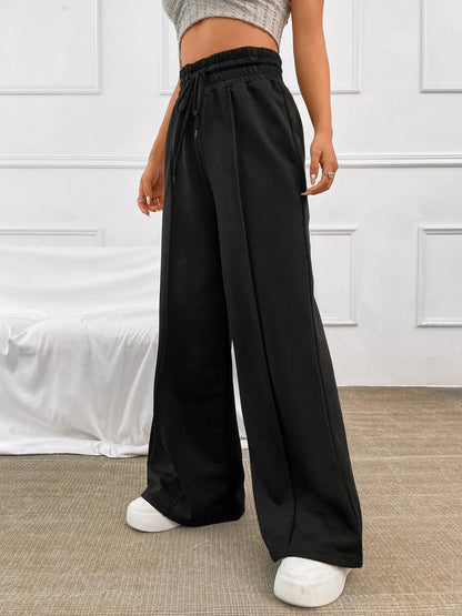 Drawstring Elastic Waist Wide Leg Pants