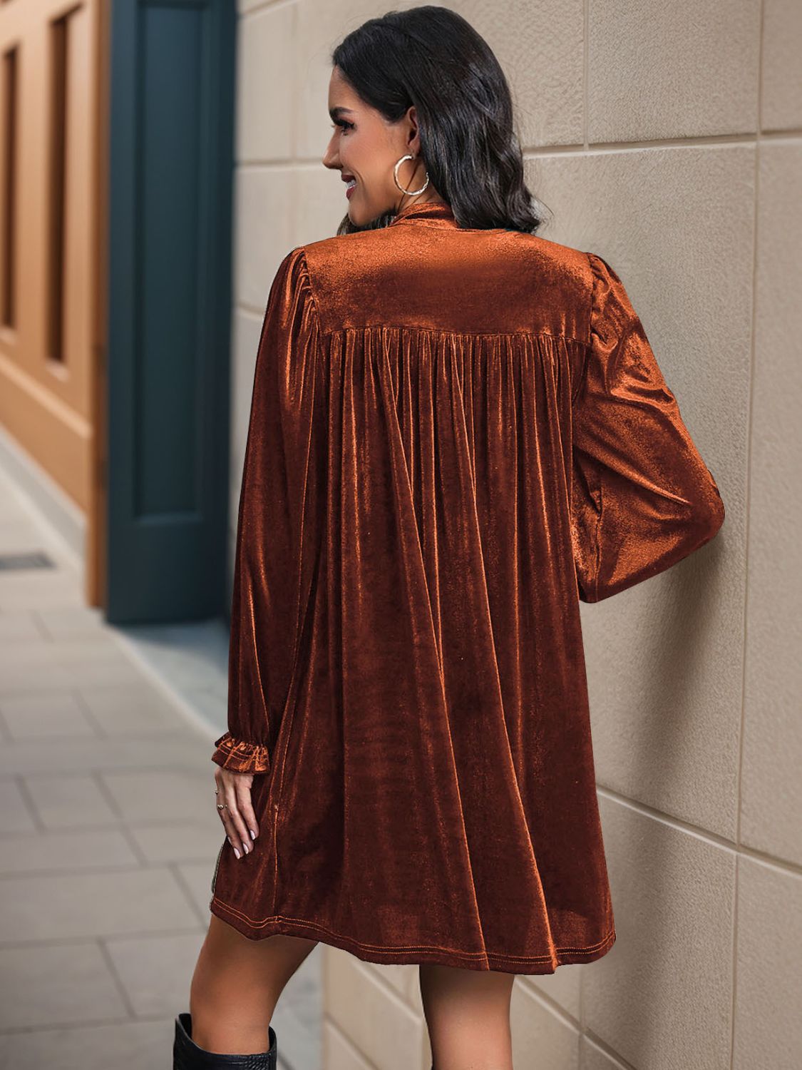 Ruched Surplice Long Sleeve Mini Dress