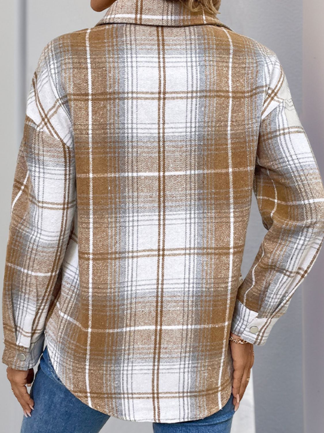 Plaid Collared Neck Half Zip Long Sleeve Top