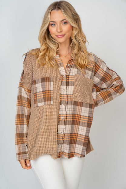 Contrast Plaid Button Down Shirt