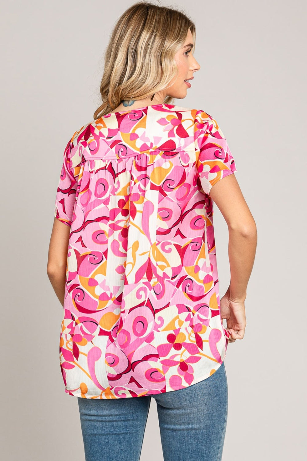 Abstract Print Short Sleeve Top