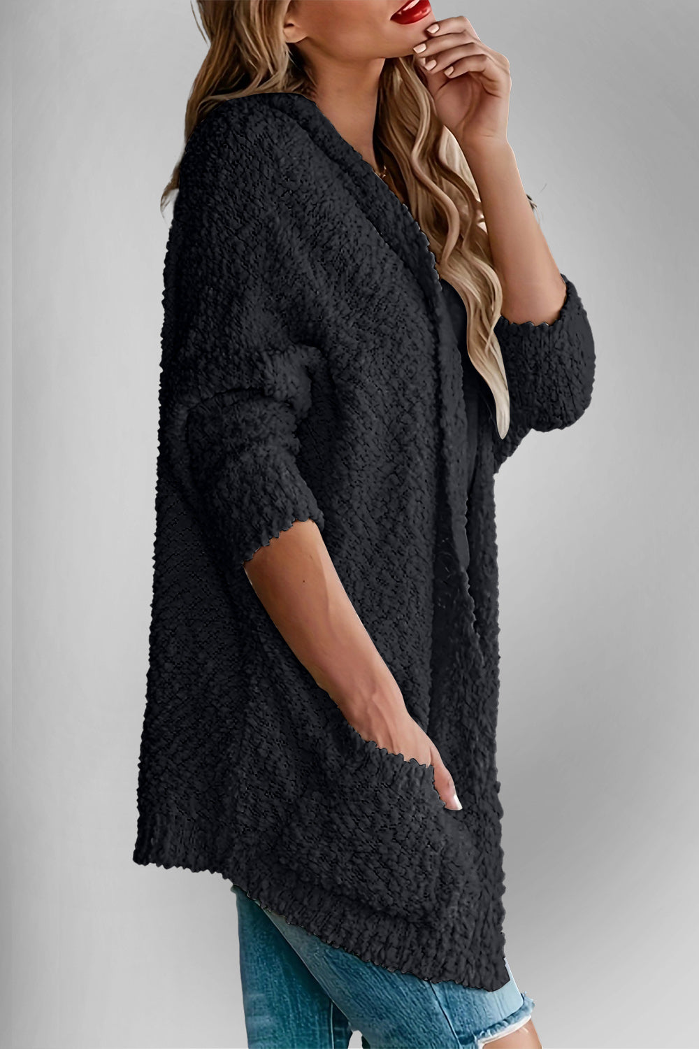 Pocketed Open Front Long Sleeve Cardigan