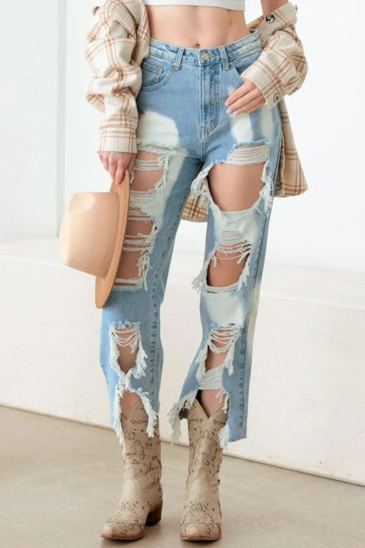 Frayed Cut Distressed Jeans