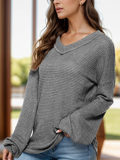 Dropped Shoulder Long Sleeve Knit Top