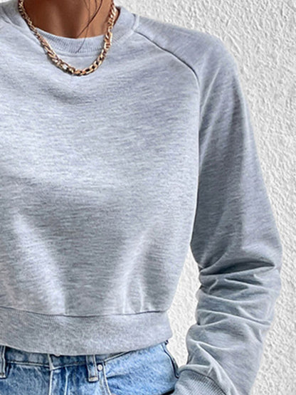 Raglan Sleeve Round Neck Cropped Sweatshirt