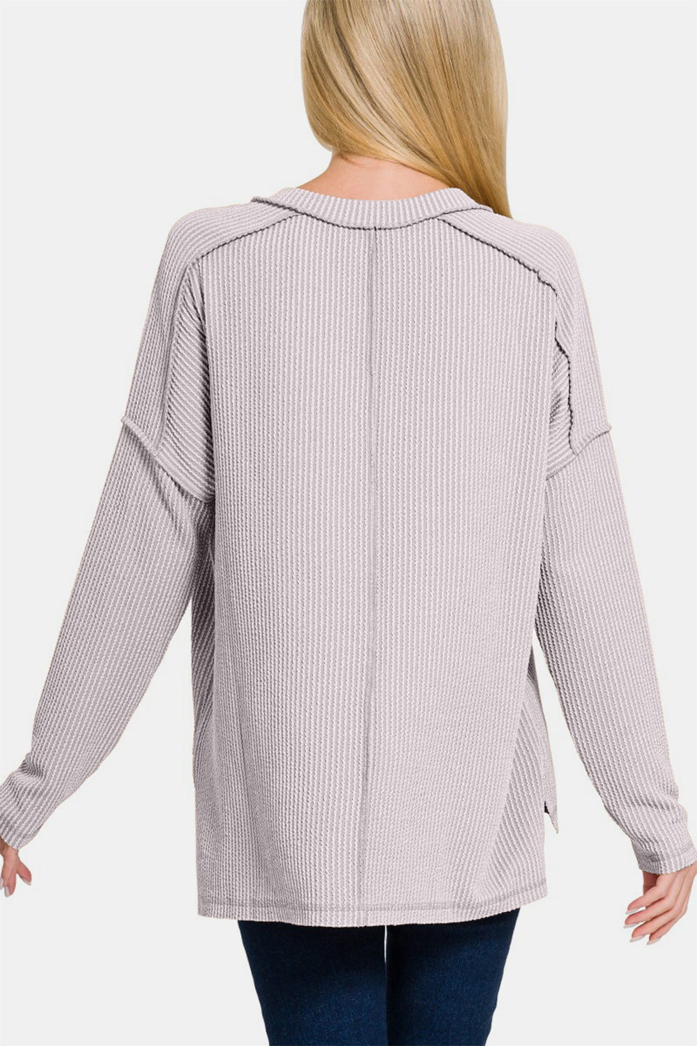 Texture Exposed Seam V-Neck Long Sleeve T-Shirt