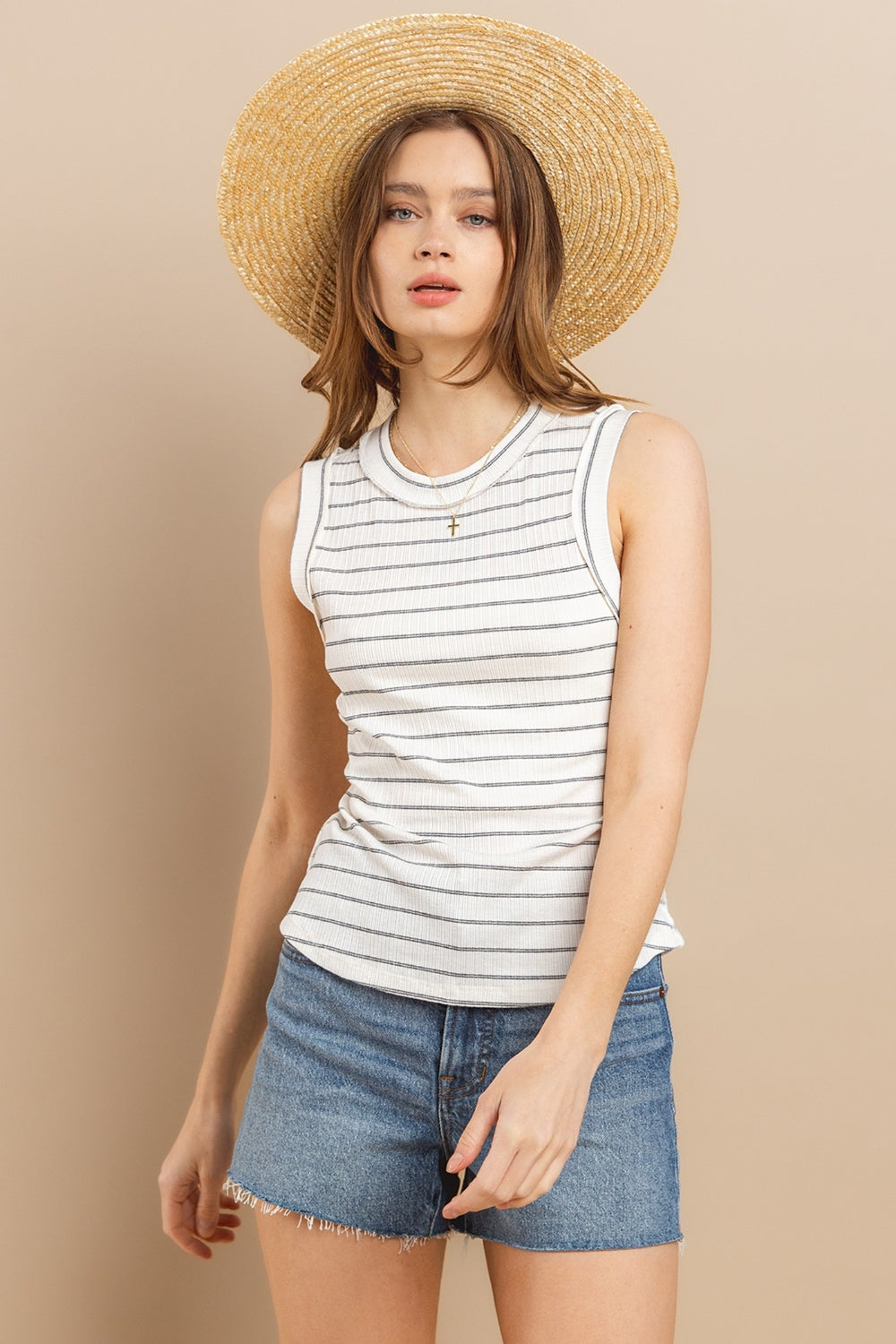 Femme Striped Round Neck Tank