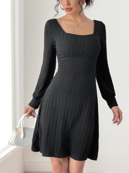 Butterfly Square Neck Long Sleeve Dress