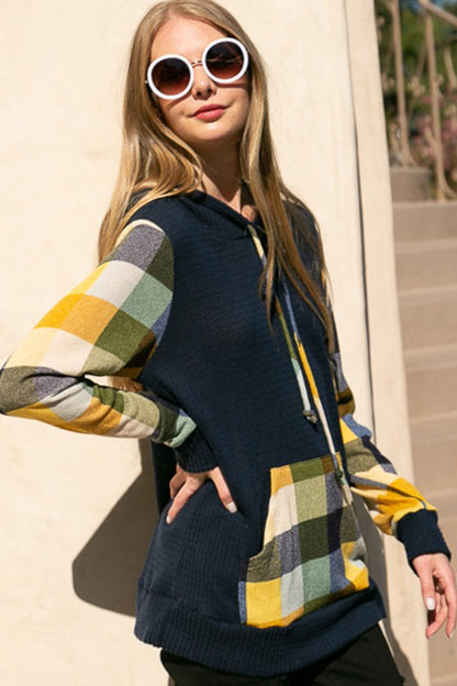 PLAID MIXED HOODIE SWEATSHIRT