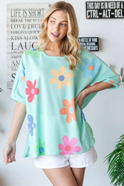 Floral Waffle Oversize T-Shirt