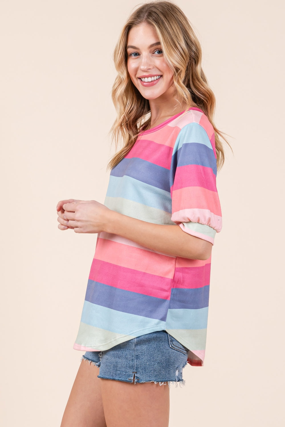 Striped Round Neck Half Sleeve T-Shirt