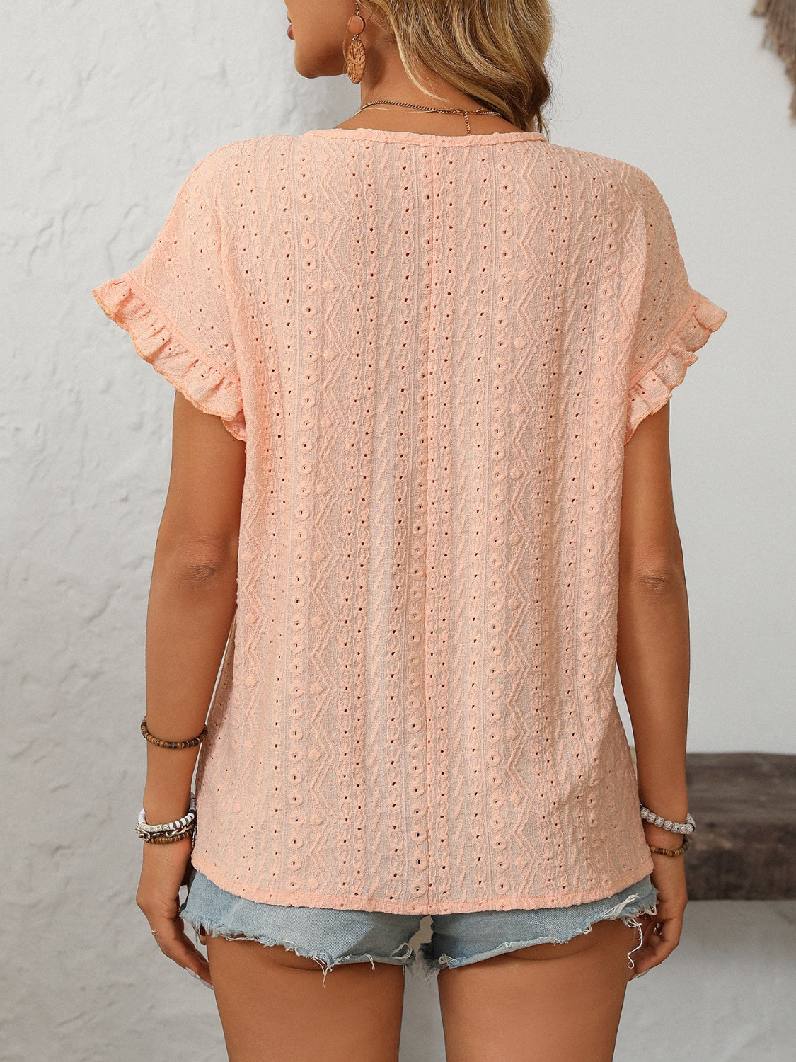 Eyelet Round Neck Short Sleeve Top