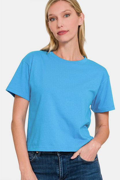 Round Neck Short Sleeve Cropped T-Shirt