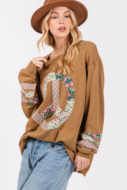 Peace Applique Patch Long Sleeve Top