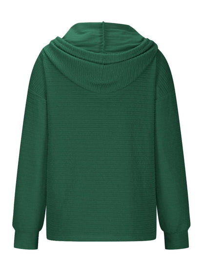 Drawstring Quarter Button Long Sleeve Hoodie