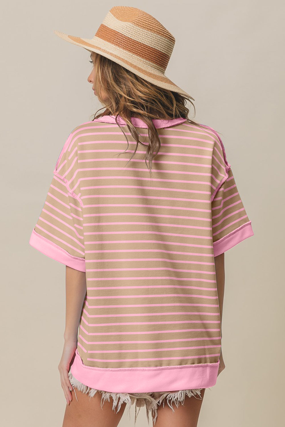 Exposed Seam Stripe Contrast T-Shirt