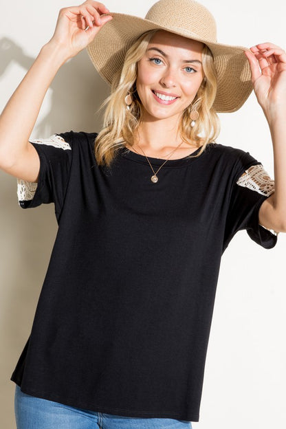 PLUS SOLID JERSEY LACE PATCH TOP