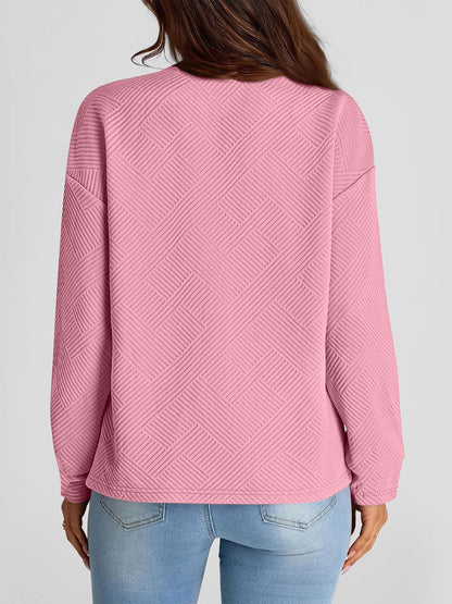 Texture Round Neck Long Sleeve Sweatshirt