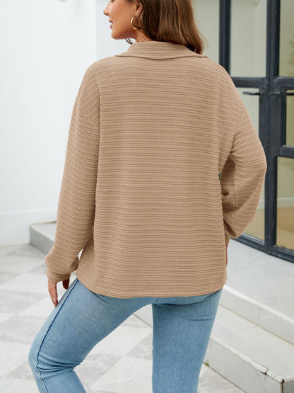 Textured Quarter Zip Long Sleeve Sweatshirt