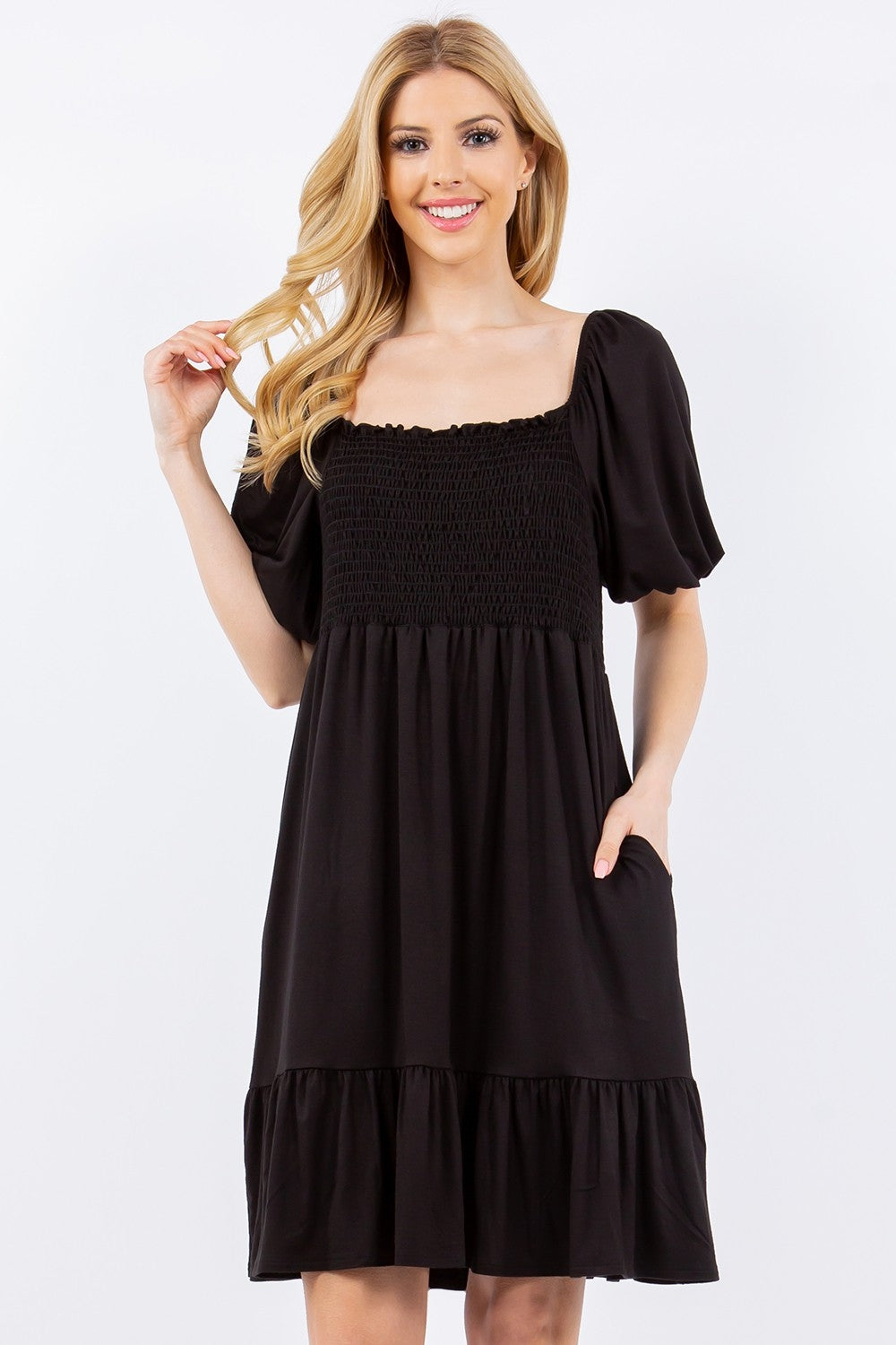 Ruffle Hem Short Sleeve Smocked Dress