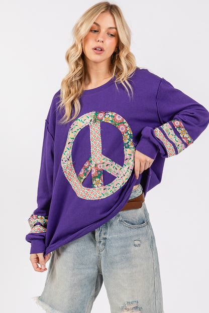 Peace Applique Patch Long Sleeve Top