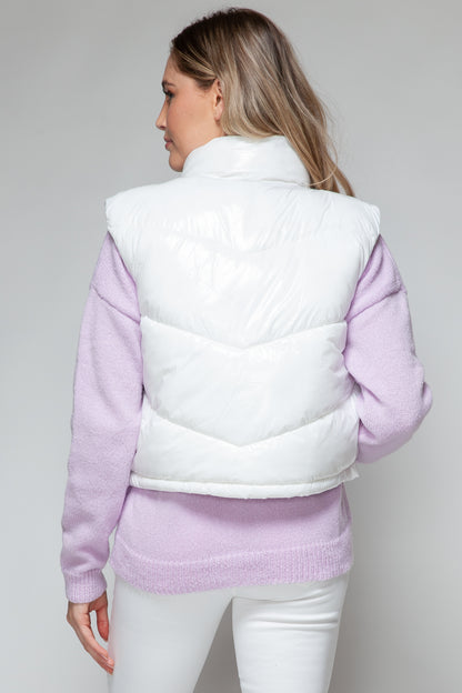 Zip Up Turtleneck Shiny Quilted Vest