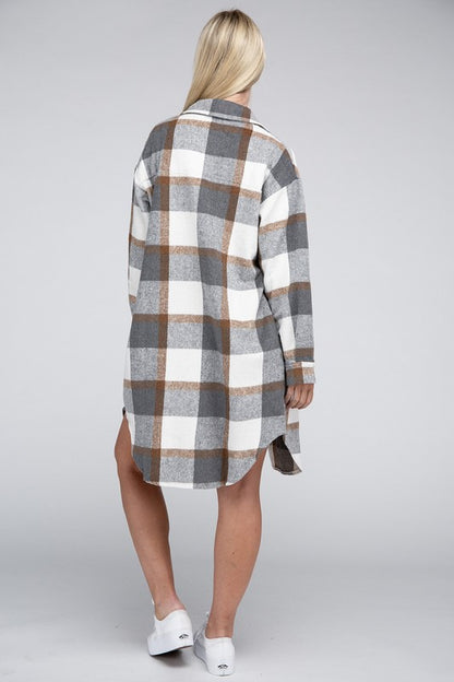 Plaid Flap Pocket Drop Shoulder Shirt