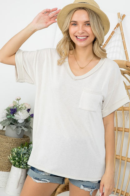 WASHED TERRY RIB MIXED TOP