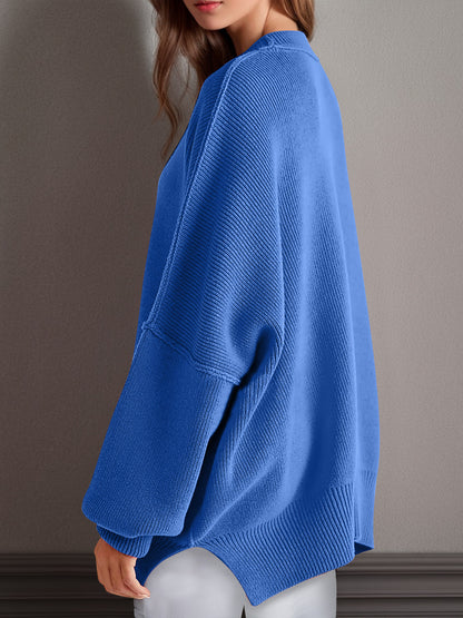 Side Slit Round Neck Long Sleeve Sweater