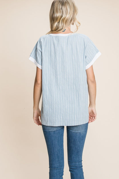 Striped Contrast Short Sleeve T-Shirt