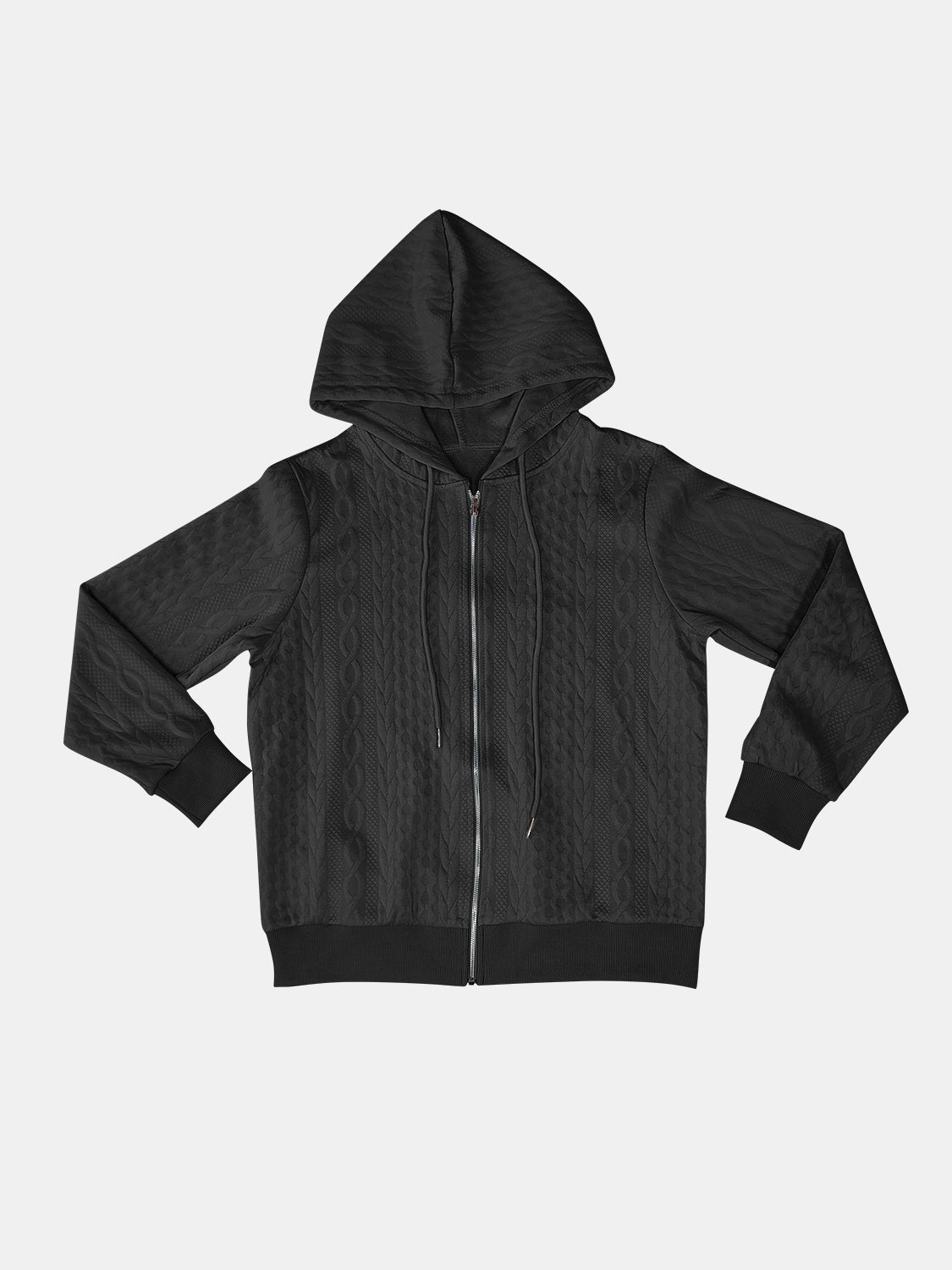 Drawstring Zip Up Long Sleeve Hooded Outerwear