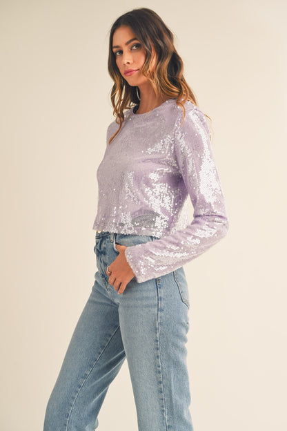 Shoulder Padded Sequin Crop Top