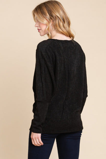 Drop Shoulder Long Sleeve Knit Top