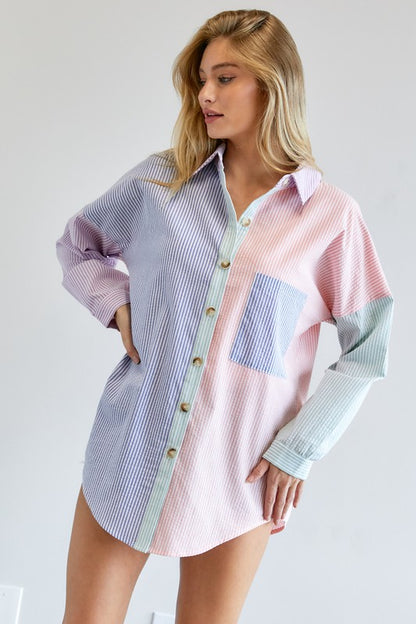 MULTI COLOR STRIPE BUTTON DOWN SHIRT