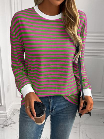 Striped Round Neck Long Sleeve Sweatshirt