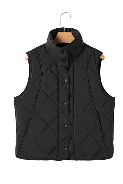 Snap Down Texture Vest Coat with Pockets