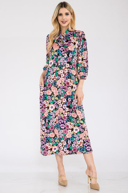 Floral Midi Dress with Bow Tied