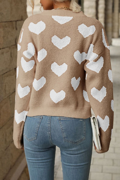 Heart Pattern Dropped Shoulder Sweater