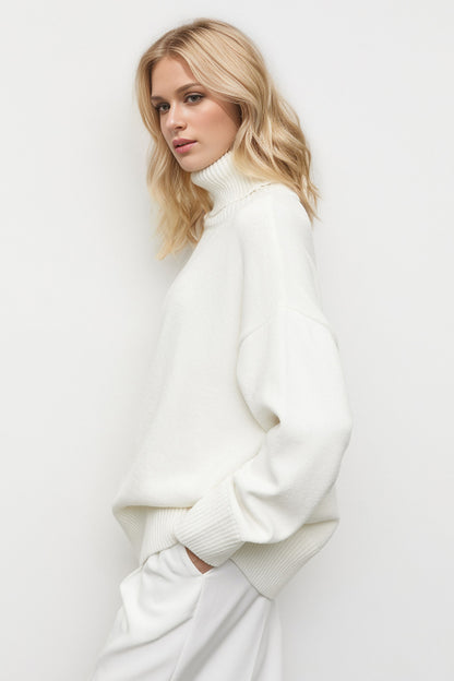 Turtleneck Dropped Shoulder Long Sleeve Sweater