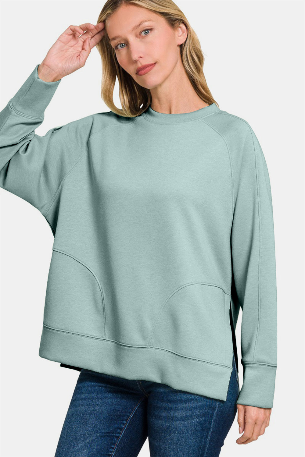 Scuba Round Neck Side Slit Sweatshirt