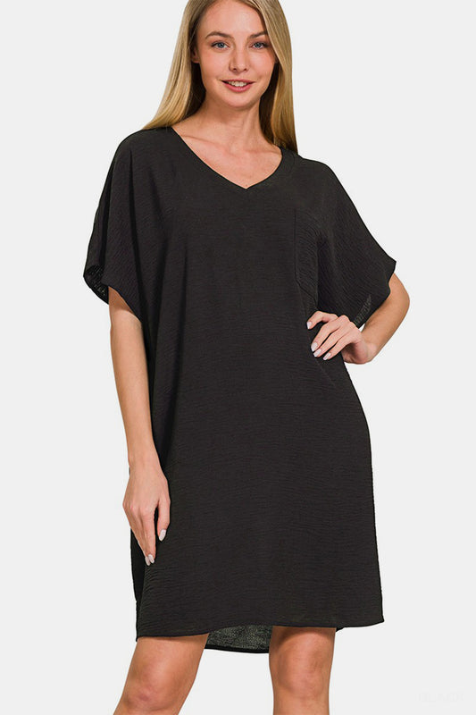 V-Neck Tee Dress with Pockets