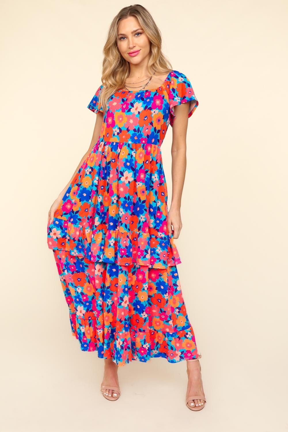 Floral Maxi Ruffled Dress with Side Pockets