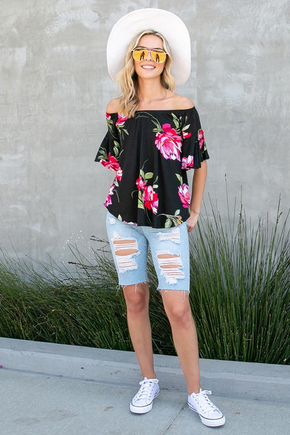 PLUS FLORAL OFF SHOULDER TOP