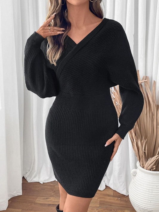 Surplice Long Sleeve Sweater Dress