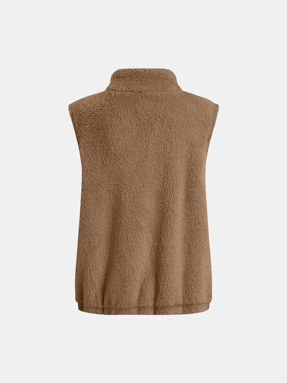 Fuzzy Zip Up Vest Coat with Pockets