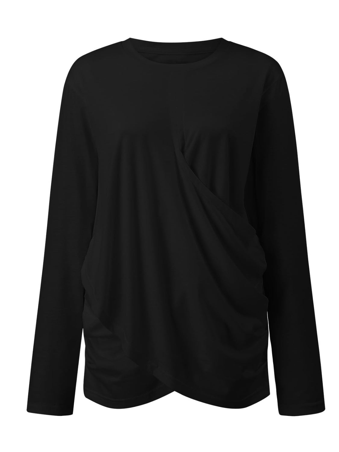 Ruched Round Neck Long Sleeve T-Shirt