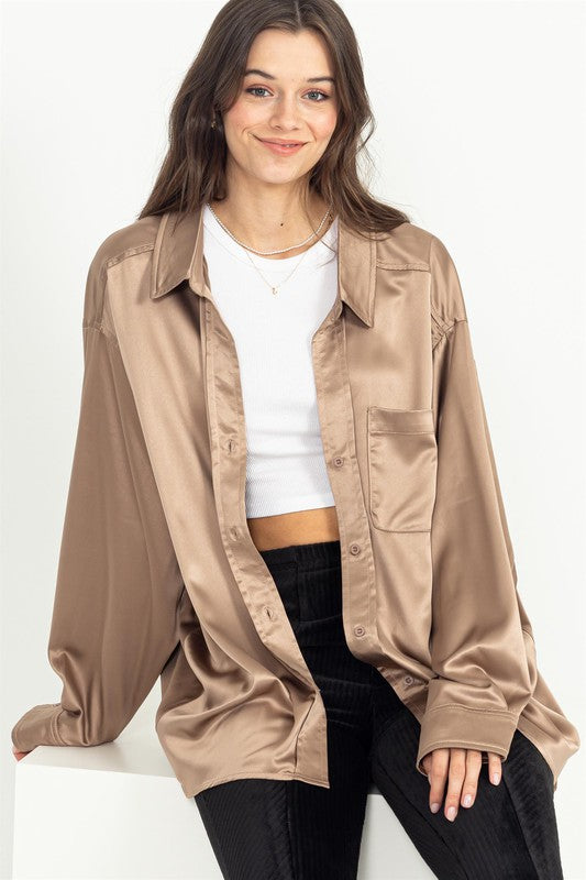 COMPLETELY CHARMED OVERSIZED SATIN SHIRT