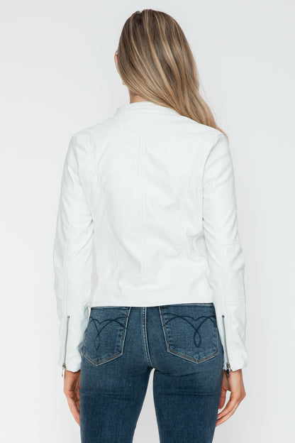 PU Leather Zip Up Jacket with Pockets